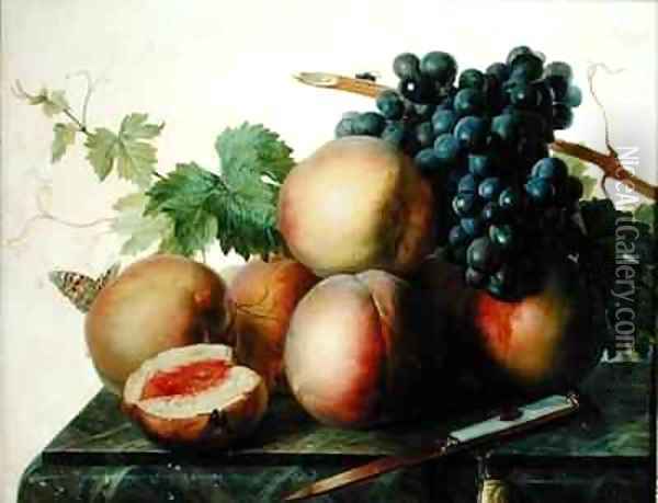 Still Life with Peaches and Grapes on Marble Oil Painting - Jan Frans Van Dael