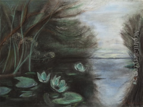 Landscape With Water Lilies Oil Painting - Karl Hagemeister