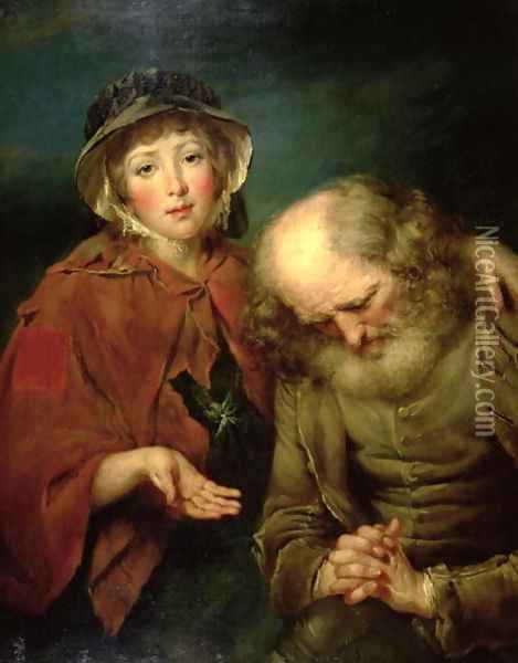 The Blind Beggar and his Grand-Daughter Oil Painting - John Russell