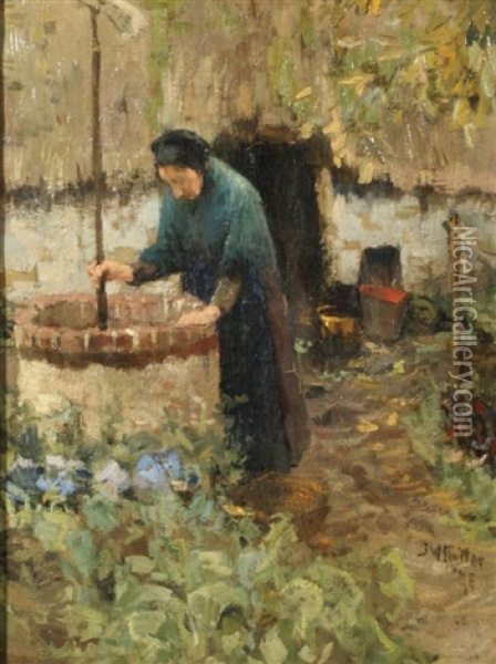 Woman At A Well Oil Painting - Willy Sluijter