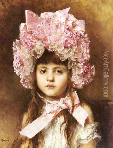 The Pink Bonnet Oil Painting - Alexei Alexeivich Harlamoff