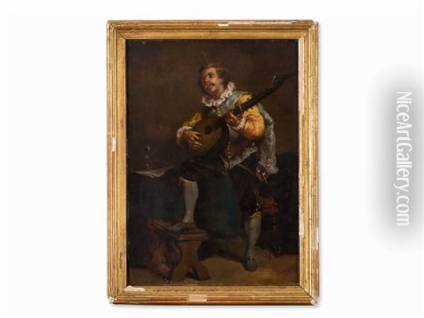 Man Playing The Lute Oil Painting - Enrique Atalaya
