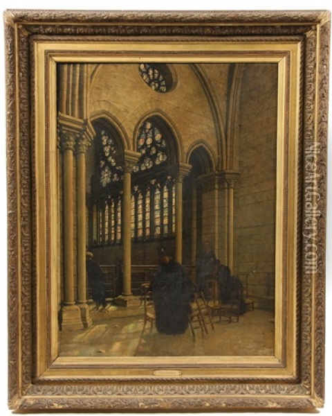 Cathedral Interior Oil Painting - Louis Beroud