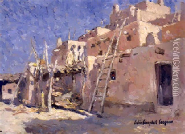 Adobe With Ladder Oil Painting - Colin Campbell Cooper