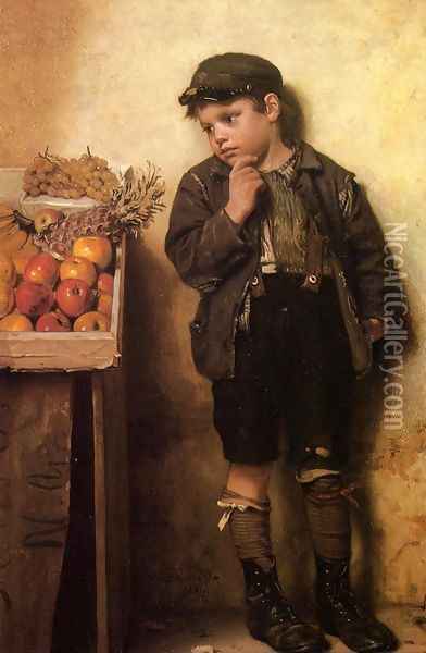 Eyeing the Fruit Stand Oil Painting - John George Brown