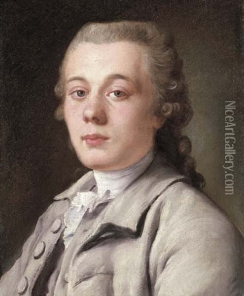 Portrait Of Gentleman, Bust-length, In A Grey Coat Oil Painting - Jean Etienne Liotard