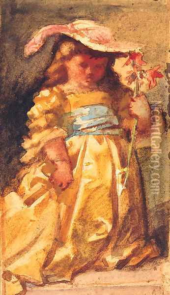 A young Girl holding a Flower Oil Painting - Louisa Anne, Marchioness of Waterford