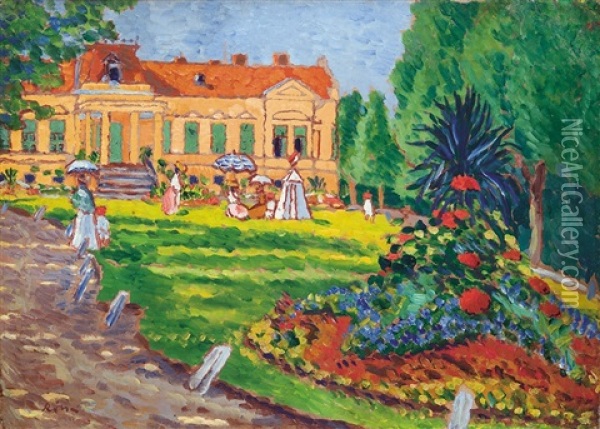 Company In The Castle Grounds Oil Painting - Jozsef Rippl-Ronai