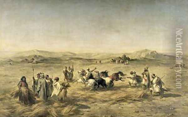 Threshing Wheat in Algeria Oil Painting - Adolphe Pierre Leleux