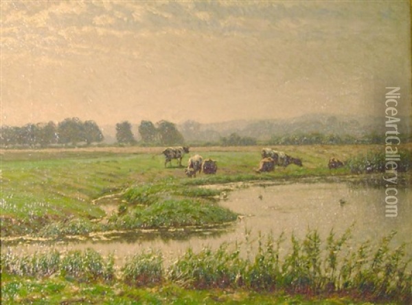 Viehweide An Der Lippe In Gleisendem Sonnenlicht Oil Painting - Arthur Wansleben