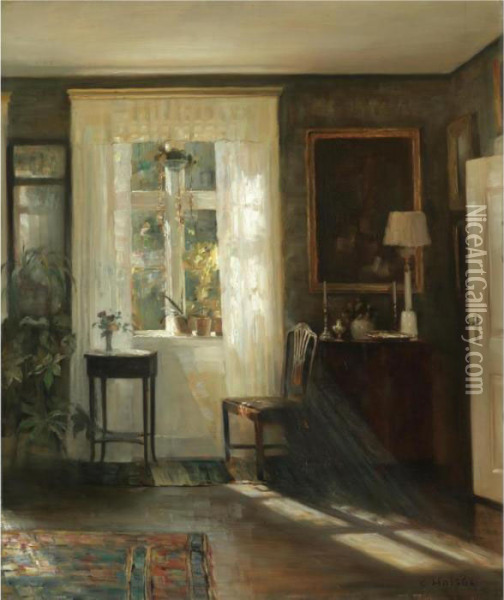 Interior I Solskin (sunlit Interior) Oil Painting - Carl Vilhelm Holsoe