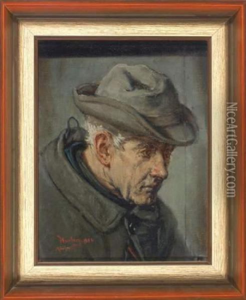 Portrait Eines Herrn Mit Hut In Dreiviertelansicht, Nach Rechts Unten Blickend Oil Painting - Adolf Humborg