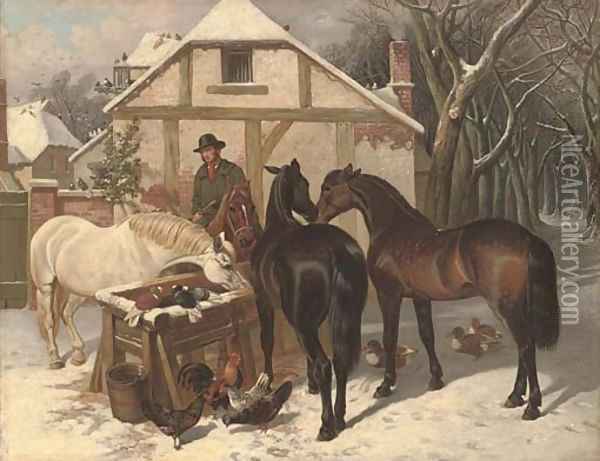 A winter feed Oil Painting - John Frederick Herring