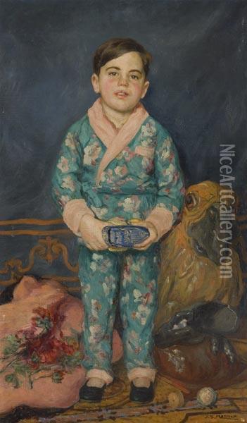 Ritratto Di Fanciullo In Abito Cinese Con Cineserie Oil Painting - Jean-Baptiste Morret