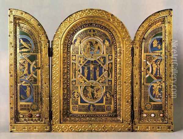 Triptych 1150s Oil Painting - Anonymous Artist