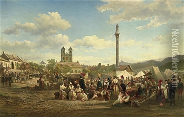 Markt In Einer Ungarischen Stadt Nahe Sahy Im Komitat Hont Oil Painting - Elias Pieter van Bommel