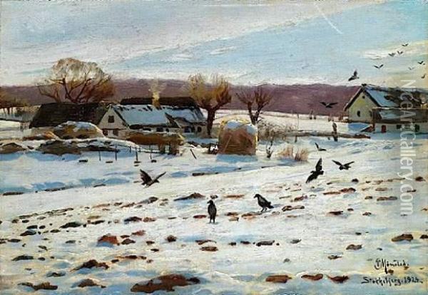 Paysage D'hiver A Stokkebjerg Oil Painting - Peder Mork Monsted