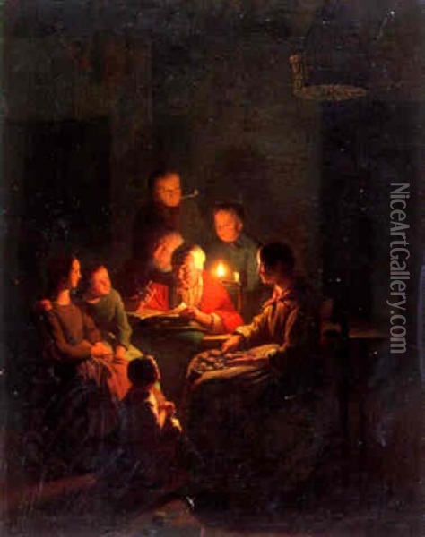 Reading The Bible Oil Painting - Johannes Rosierse