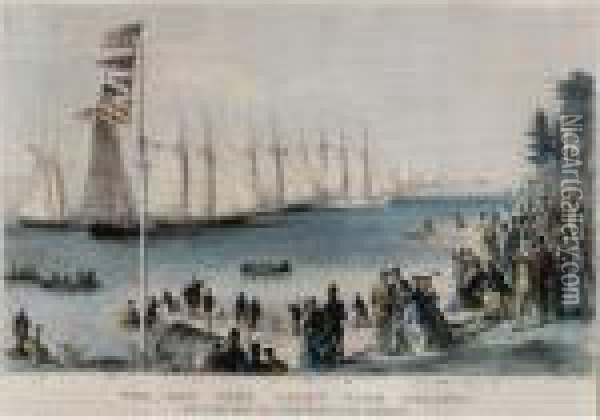 The New York Yacht Club Regatta Oil Painting - Currier & Ives Publishers