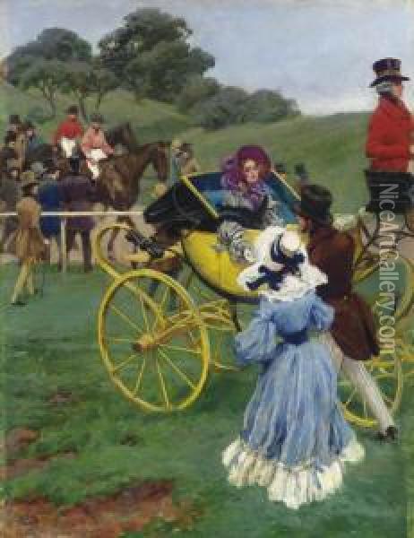 At The Steeplechase Oil Painting - Carlo Wostry