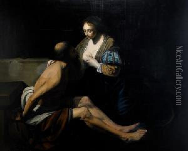 Cimon Och Pero Aven Kallad Caritas Romana Oil Painting - Abraham Janssens van Nuyssen