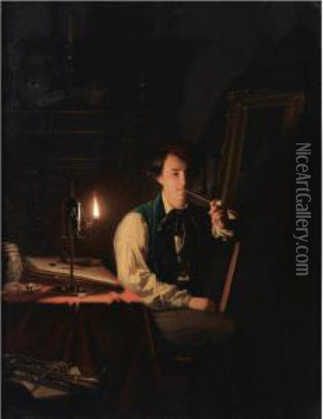 The Artist In His Studio Oil Painting - Johannes Rosierse