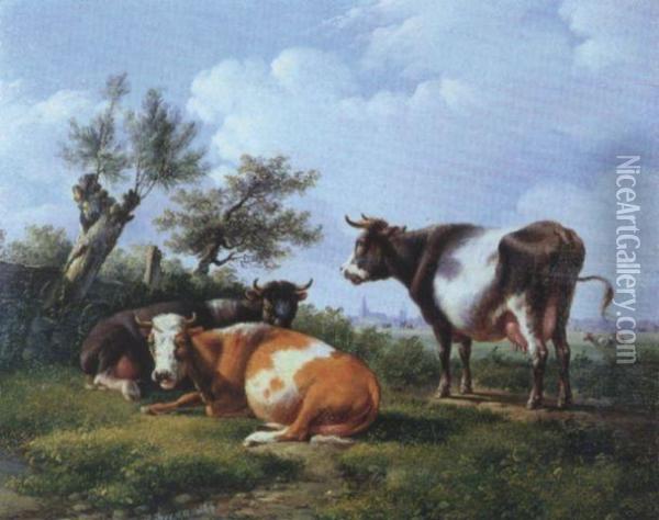 Weidelandschaft Mit Lagernden Rindern Oil Painting - Albertus Verhoesen