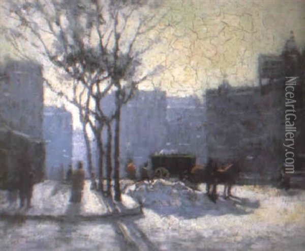 New York In The Snow Oil Painting - Paul Cornoyer