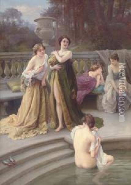 A Midday Bath Oil Painting - Jules Scalbert
