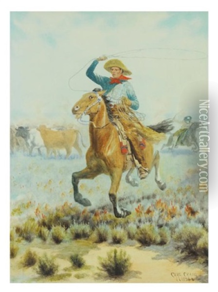 Cowboy With Lasso Oil Painting - Charles Craig