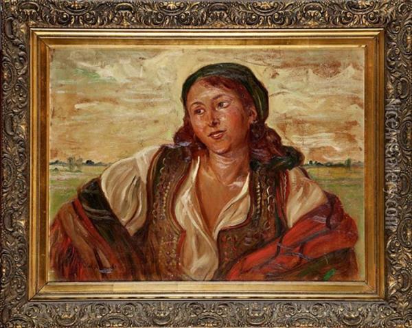 Portret Dziewczyny W Stroju Ludowym Oil Painting - Wincenty Wodzinowski