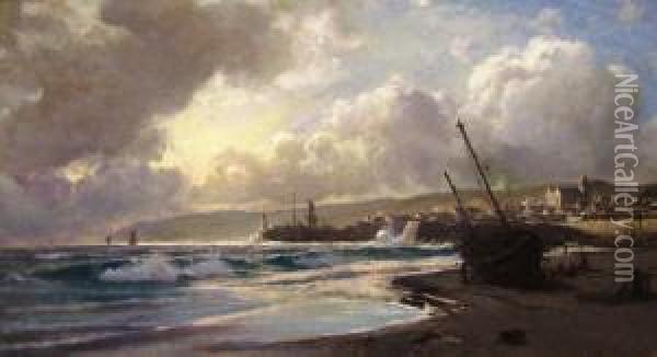 Moored Boat On A Beach Oil Painting - Lauritz B. Holst