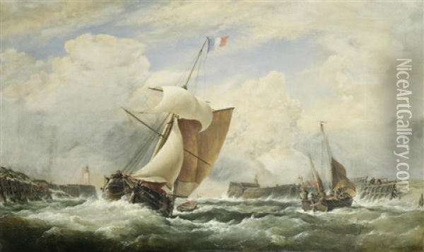 French Sloop Entering The Harbour Of Treport Oil Painting - Edward William Cooke