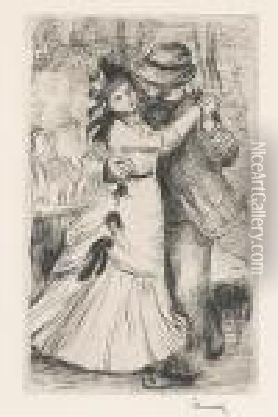 La Danse A La Campagne, 2e Planche (d.; S. 2), C. 1890 Oil Painting - Pierre Auguste Renoir