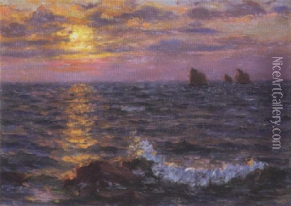 Marine Au Couchant Oil Painting - Charles Louis Eugene Signoret