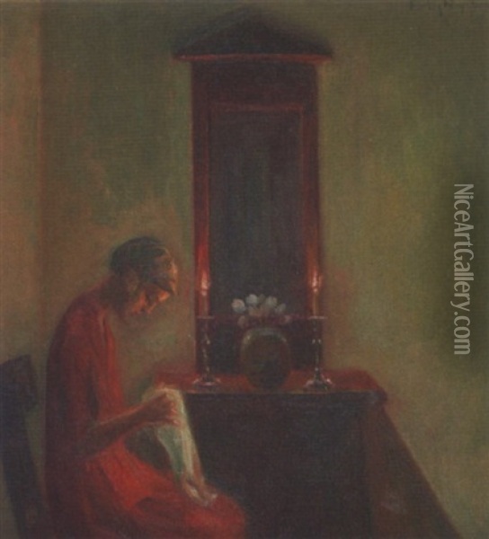 Woman In An Interior Oil Painting - Poul Friis Nybo
