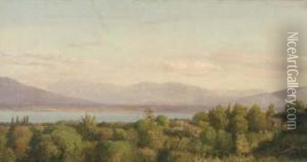 A View Of Lake Geneva With The Glaciers Of Mont Blanc Beyond Oil Painting - Jean-Joseph-Xavier Bidauld