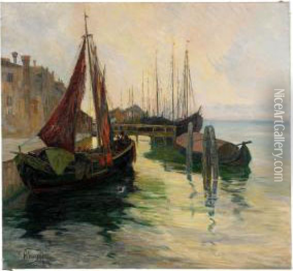 Barges On The Wharf Oil Painting - Aleksei Vasilievich Hanzen