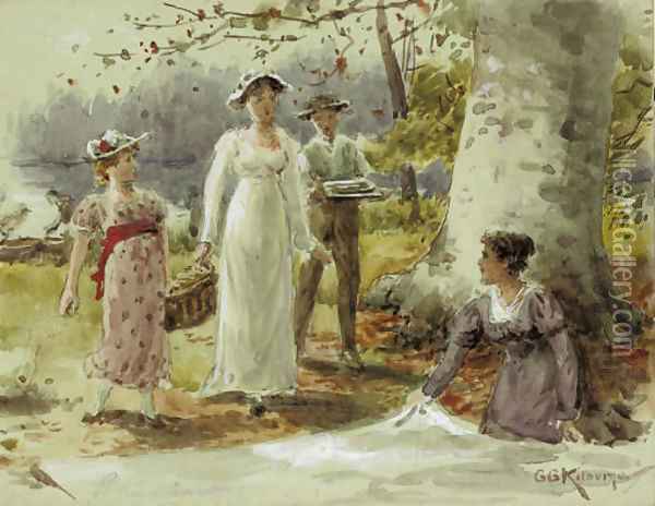 The picnickers Oil Painting - George Goodwin Kilburne
