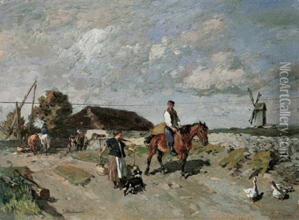 Landschaft Mit Bauern Und Windmuhle Oil Painting - Gregor von Bochmann the Elder