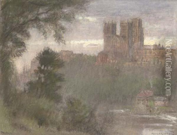 Durham Cathedral At Dusk Oil Painting - Albert Goodwin