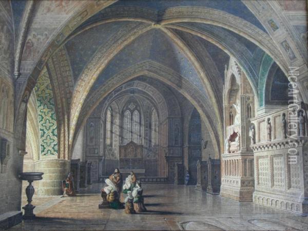 Figures Praying, Dresden Cathedral Oil Painting - Maximilien Albert Hauschild