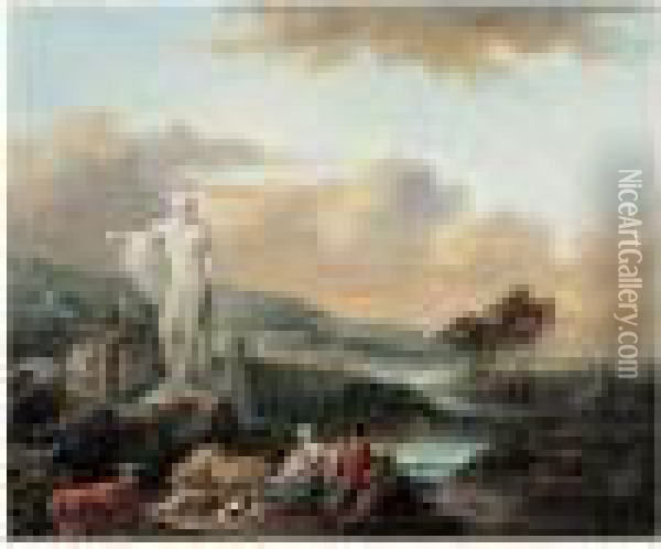Scene Pastorale Avec L'apollon Du Belvedere Oil Painting - Francois Louis Joseph Watteau