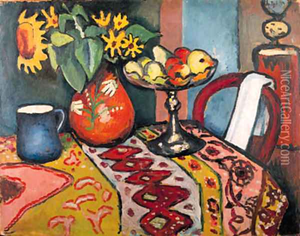 Stilleben mit Sonnenblumen II Oil Painting - August Macke