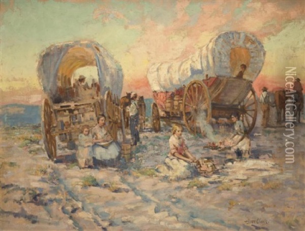 Covered Wagons Oil Painting - Alson Skinner Clark