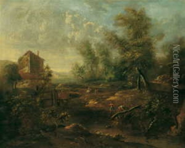 Sudliche Landschaft Mit Jagern Und Fischern Oil Painting - Frederick De Moucheron