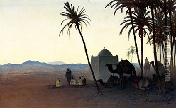 Beduiner Vid Palmer Oil Painting - Henrik August Ankarcrona