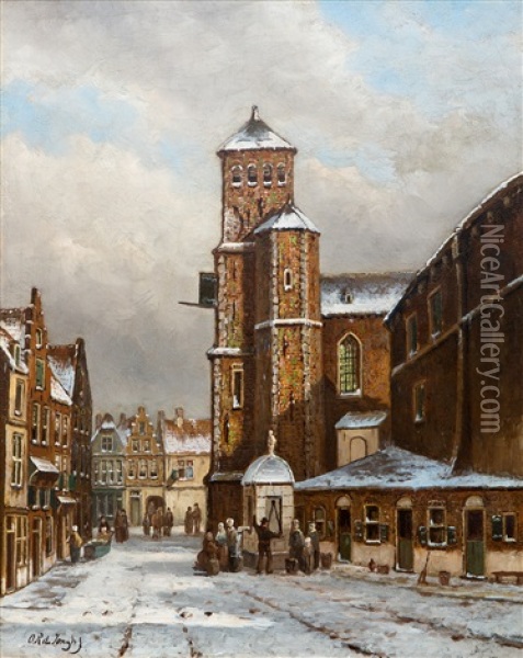 Church Saint Denis In Liege In Winter Oil Painting - Oene Romkes De Jongh