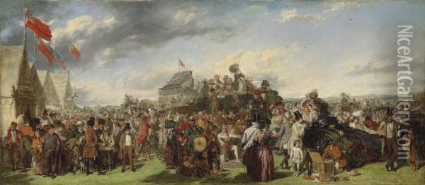 The Derby Day: The 'first Study' For The Celebrated Painting Oil Painting - William Powell Frith