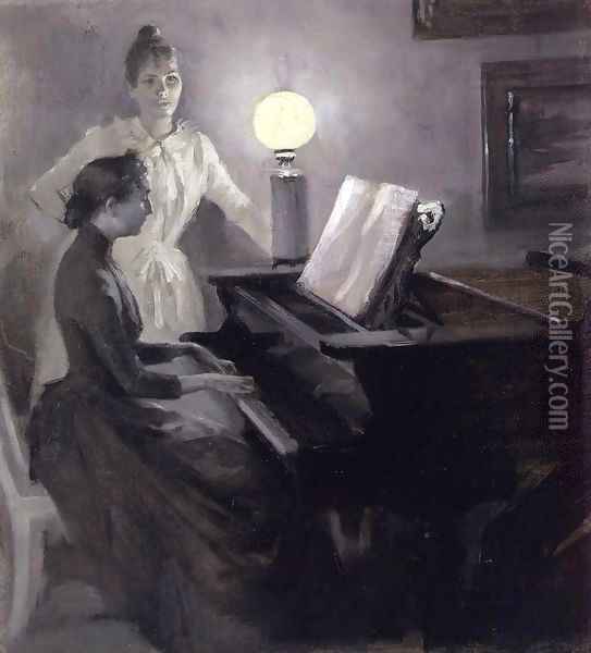 At the Piano Oil Painting - Albert Edelfelt